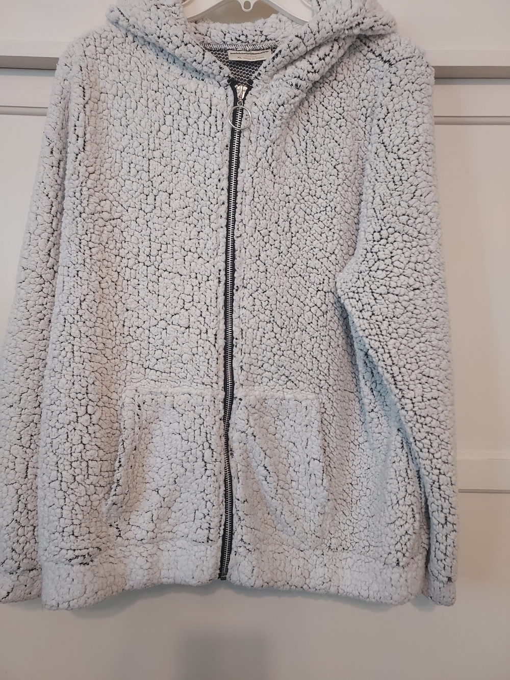 Bobbie Brooks Black & White Teddy Sherpa Knit Zip Up Hoodie XL Everyday
